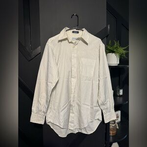 Huntington White Button-Down Dress Shirt Black Pinstripes Size 16–34